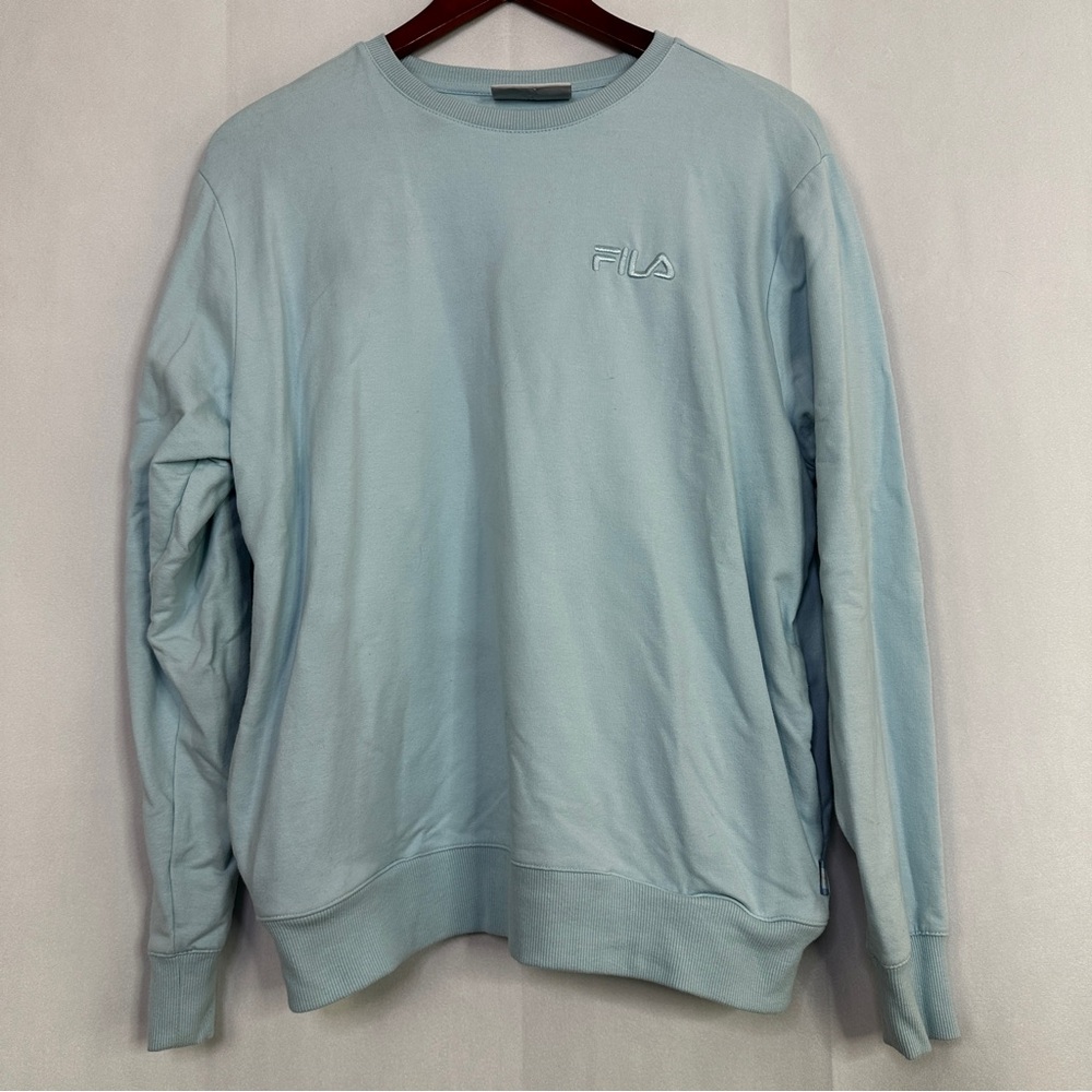 Fila Blue Sweater Embroidered Athletic Mens Oversized Blue Large Casual Knit
